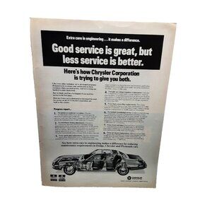 Vintage 1973 Chrysler Ad – Service Engineering Dodge Plymouth Cars